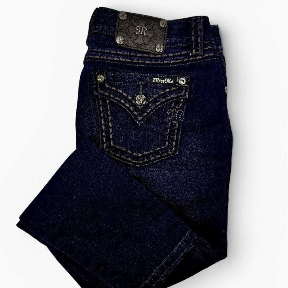 Miss Me Signature Skinny Jeans Womens 30 Dark Wash Low Rise Flap Pocket Stretch